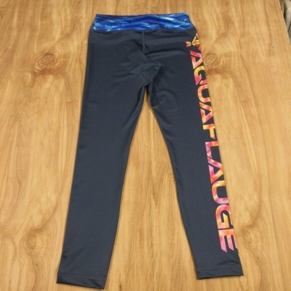 AQUAFLAUGE Performance Apparel Fishy Leggings Sz S Navy Blue Mid Rise Yoga Pants